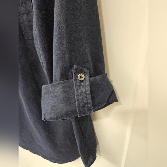 NWOT - Linen Jones New York Navy Blouse w Roll-Up Sleeves - Size 1X - Picture 10 of 11